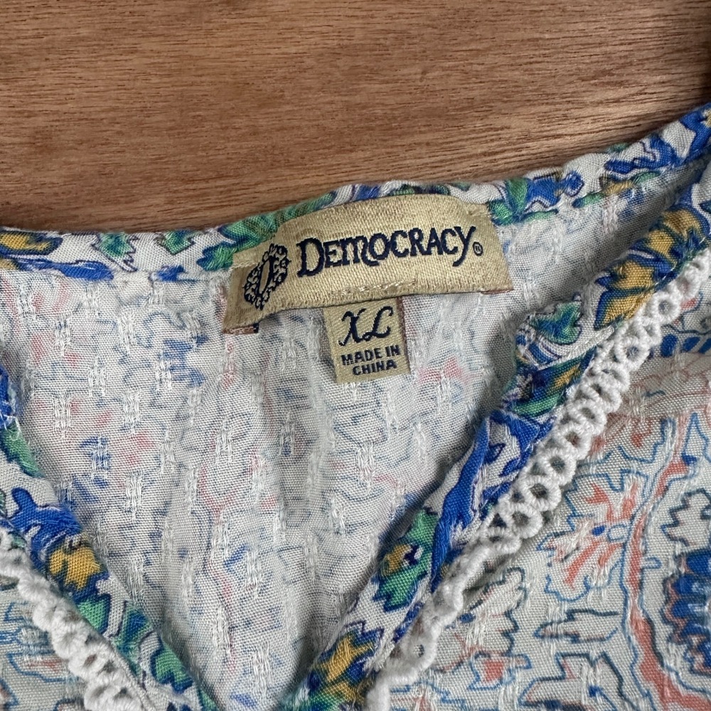 Democracy XL Boho Paisley Peplum Top Blue Green Rayon Hi Low Blouse - Picture 6 of 9